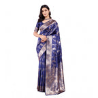 Seduva Women's Banarasi Silk Printed Saree With Unstitched Blouse 5.5Mtr (Blue)
