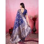 Seduva Women's Banarasi Silk Printed Saree With Unstitched Blouse 5.5Mtr (Blue)