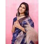 Seduva Women's Banarasi Silk Printed Saree With Unstitched Blouse 5.5Mtr (Blue)