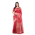 Seduva Women's Banarasi Silk Printed Saree With Unstitched Blouse 5.5Mtr (Red)