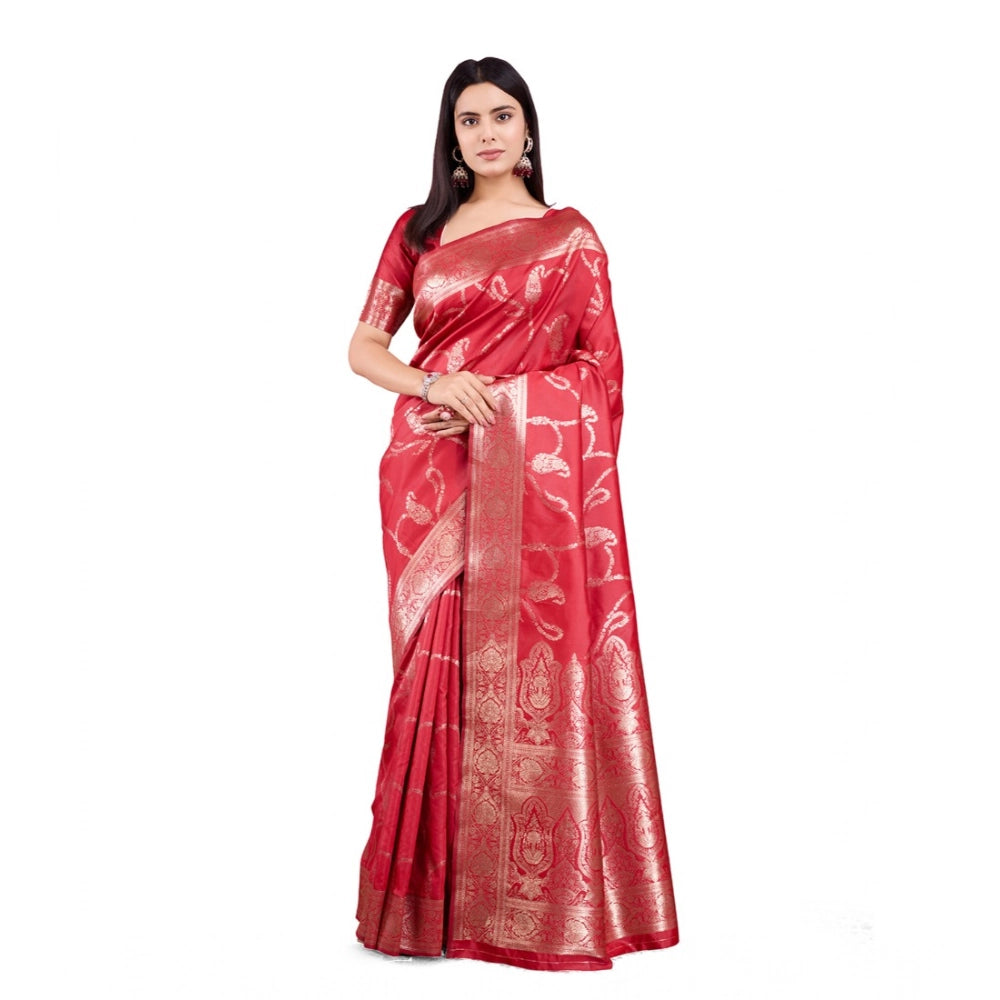 Seduva Women's Banarasi Silk Printed Saree With Unstitched Blouse 5.5Mtr (Red)