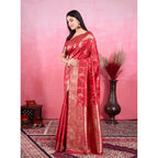 Seduva Women's Banarasi Silk Printed Saree With Unstitched Blouse 5.5Mtr (Red)