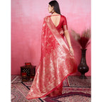 Seduva Women's Banarasi Silk Printed Saree With Unstitched Blouse 5.5Mtr (Red)