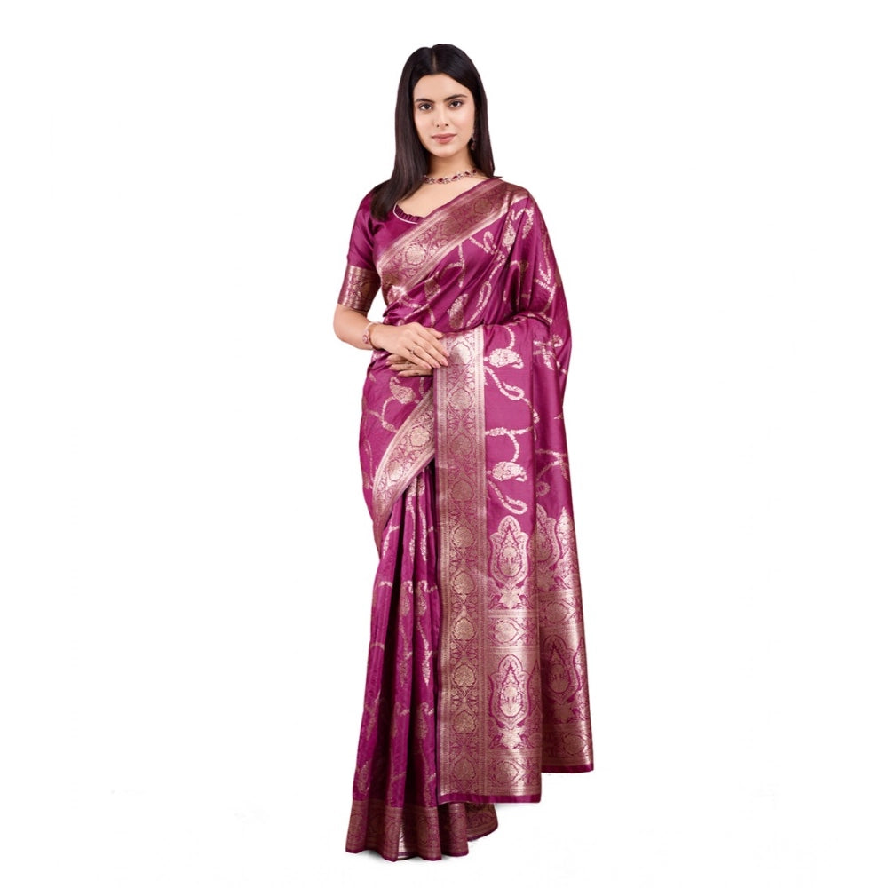 Seduva Women's Banarasi Silk Printed Saree With Unstitched Blouse 5.5Mtr (Wine)