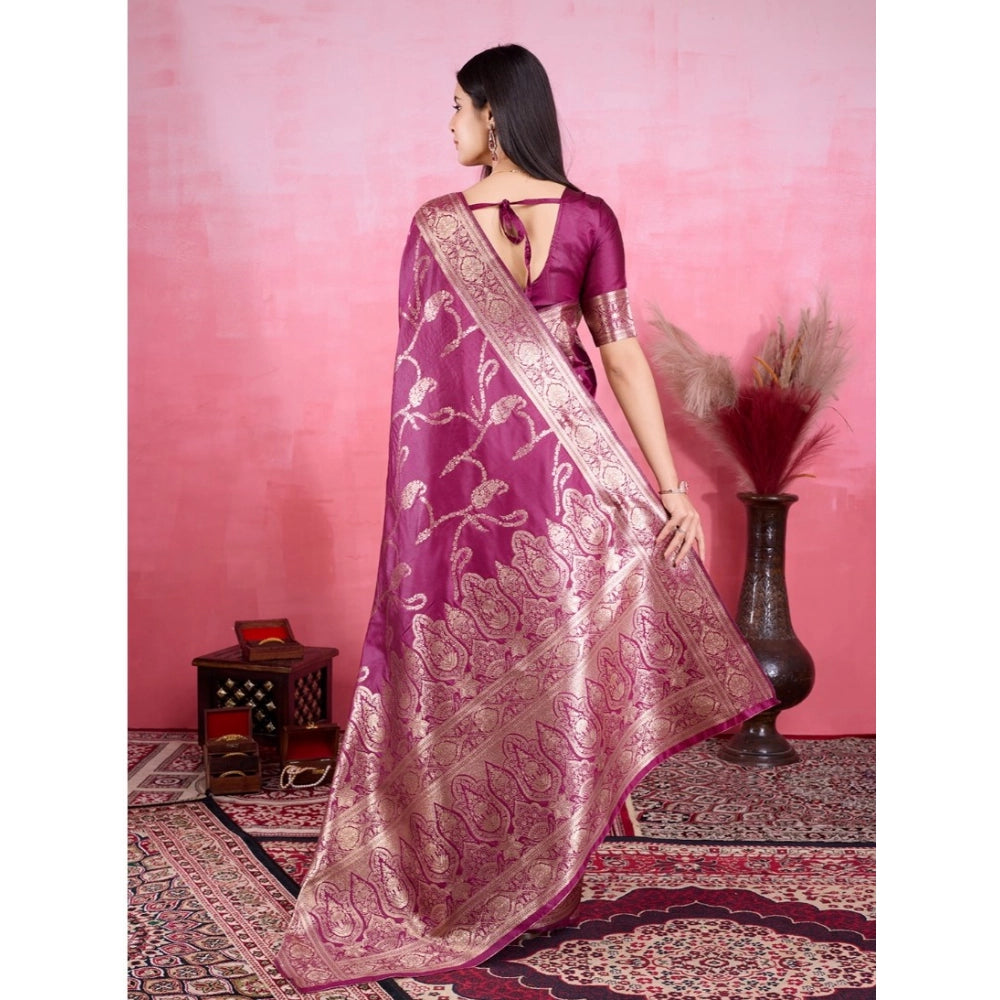 Seduva Women's Banarasi Silk Printed Saree With Unstitched Blouse 5.5Mtr (Wine)