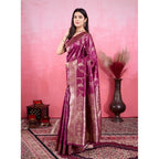Seduva Women's Banarasi Silk Printed Saree With Unstitched Blouse 5.5Mtr (Wine)