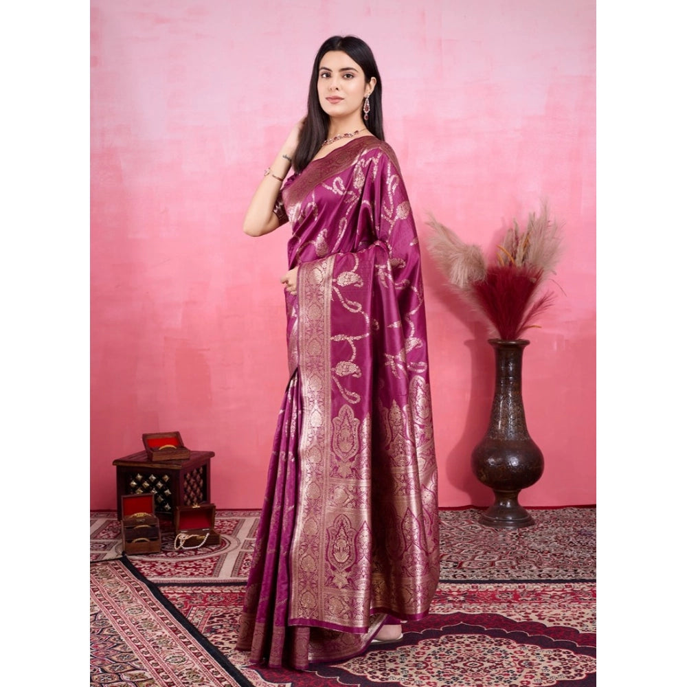 Seduva Women's Banarasi Silk Printed Saree With Unstitched Blouse 5.5Mtr (Wine)