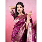 Seduva Women's Banarasi Silk Printed Saree With Unstitched Blouse 5.5Mtr (Wine)