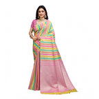 Seduva Women's Cotton Blended Printed Saree With Unstitched Blouse 5.5Mtr (Pink)