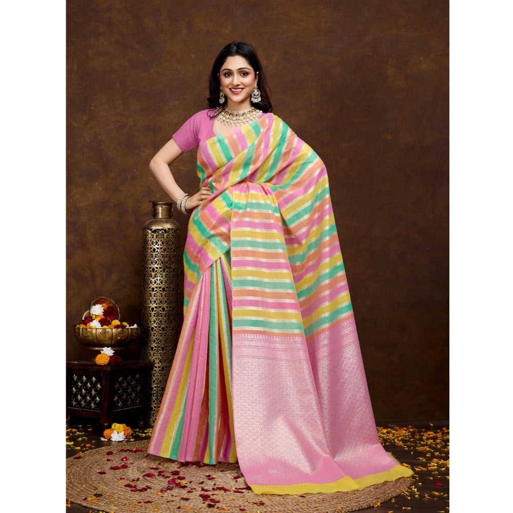 Seduva Women's Cotton Blended Printed Saree With Unstitched Blouse 5.5Mtr (Pink)