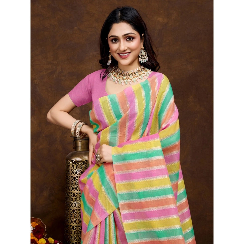 Seduva Women's Cotton Blended Printed Saree With Unstitched Blouse 5.5Mtr (Pink)