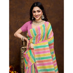 Seduva Women's Cotton Blended Printed Saree With Unstitched Blouse 5.5Mtr (Pink)