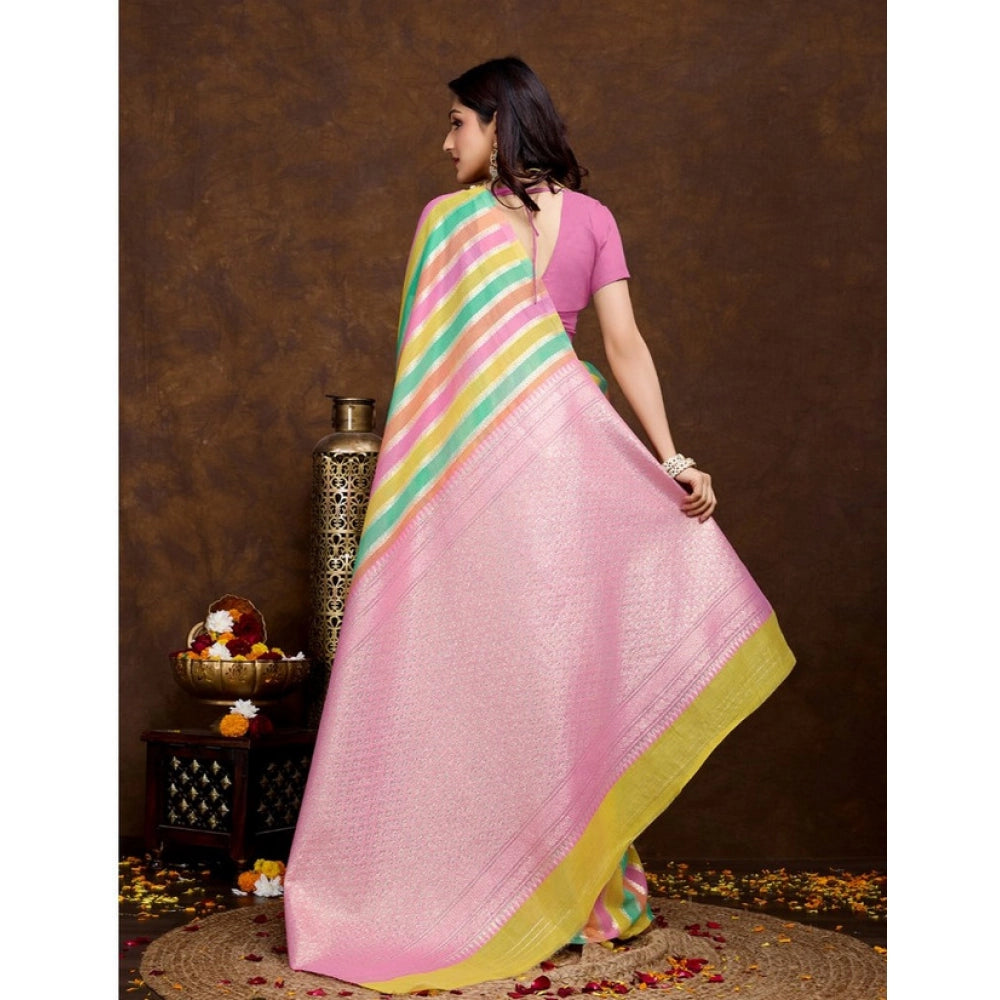 Seduva Women's Cotton Blended Printed Saree With Unstitched Blouse 5.5Mtr (Pink)