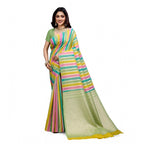Seduva Women's Cotton Blended Printed Saree With Unstitched Blouse 5.5Mtr (Pista)