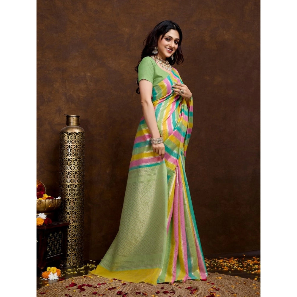 Seduva Women's Cotton Blended Printed Saree With Unstitched Blouse 5.5Mtr (Pista)