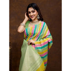Seduva Women's Cotton Blended Printed Saree With Unstitched Blouse 5.5Mtr (Pista)