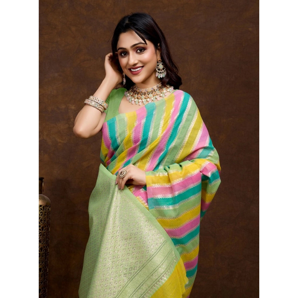 Seduva Women's Cotton Blended Printed Saree With Unstitched Blouse 5.5Mtr (Pista)