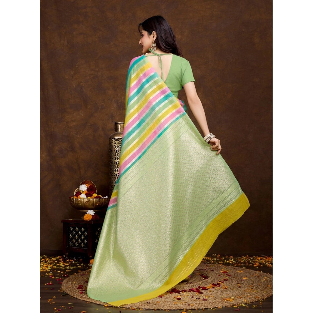 Seduva Women's Cotton Blended Printed Saree With Unstitched Blouse 5.5Mtr (Pista)