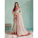 Seduva Women's Silk Blend Printed Saree With Unstitched Blouse 5.5Mtr (Beige)