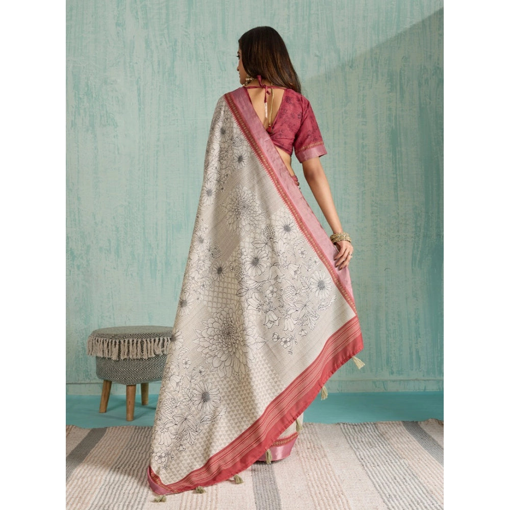 Seduva Women's Silk Blend Printed Saree With Unstitched Blouse 5.5Mtr (Beige)
