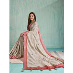 Seduva Women's Silk Blend Printed Saree With Unstitched Blouse 5.5Mtr (Beige)