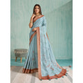 Seduva Women's Silk Blend Printed Saree With Unstitched Blouse 5.5Mtr (Blue)