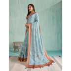 Seduva Women's Silk Blend Printed Saree With Unstitched Blouse 5.5Mtr (Blue)