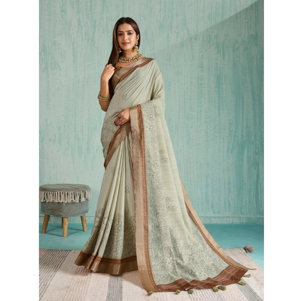 Seduva Women's Silk Blend Printed Saree With Unstitched Blouse 5.5Mtr (Green)