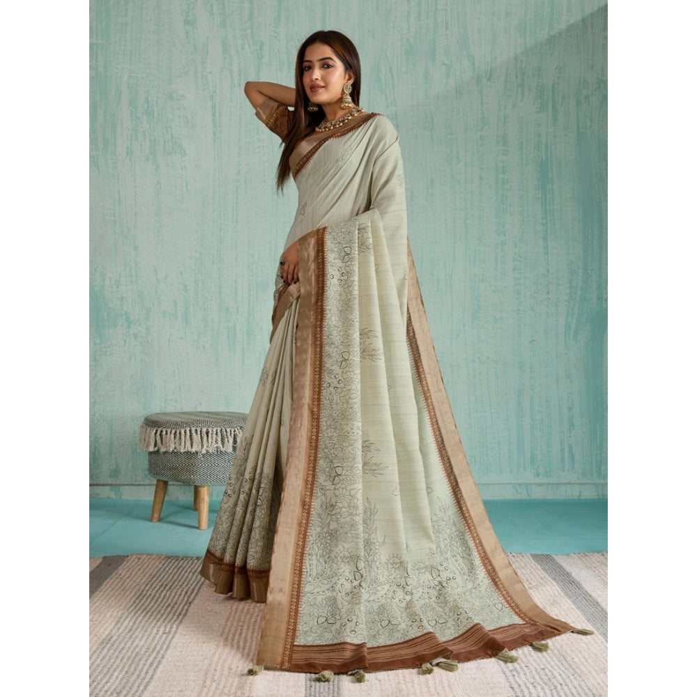 Seduva Women's Silk Blend Printed Saree With Unstitched Blouse 5.5Mtr (Green)