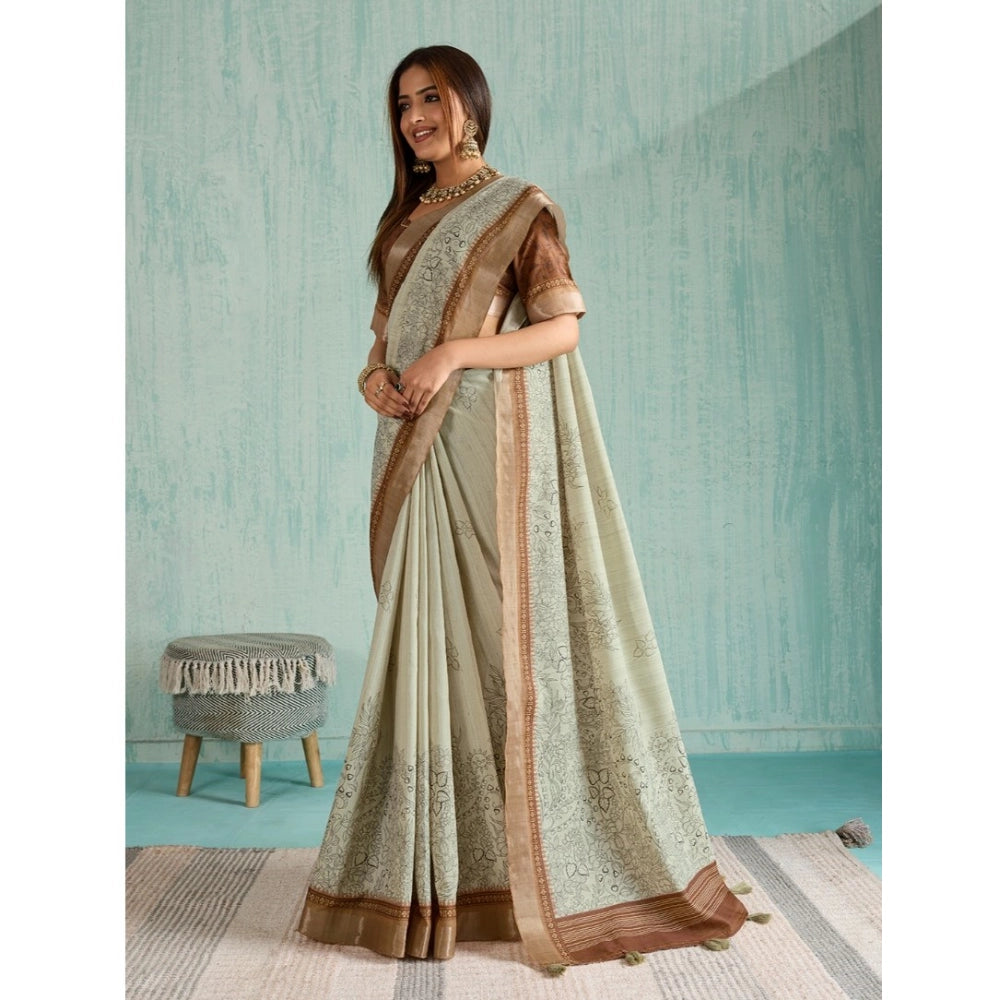 Seduva Women's Silk Blend Printed Saree With Unstitched Blouse 5.5Mtr (Green)