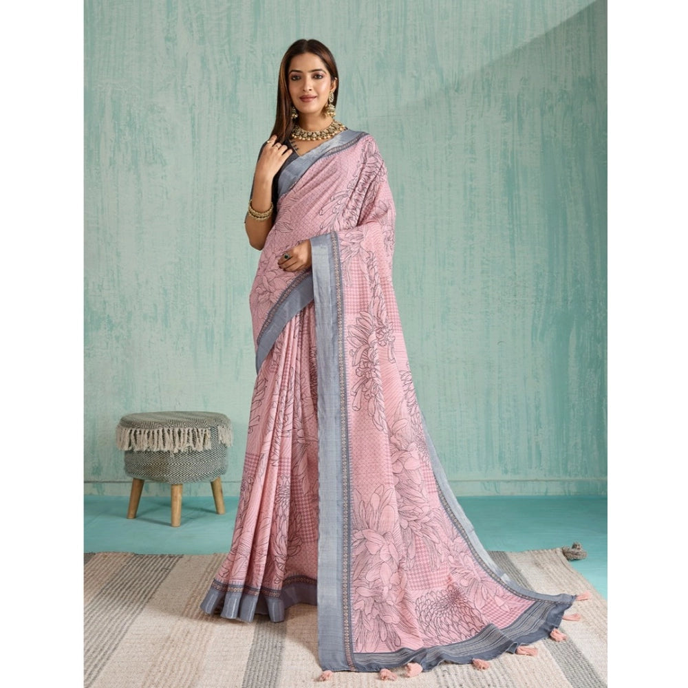 Seduva Women's Silk Blend Printed Saree With Unstitched Blouse 5.5Mtr (Pink)