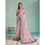 Seduva Women's Silk Blend Printed Saree With Unstitched Blouse 5.5Mtr (Pink)