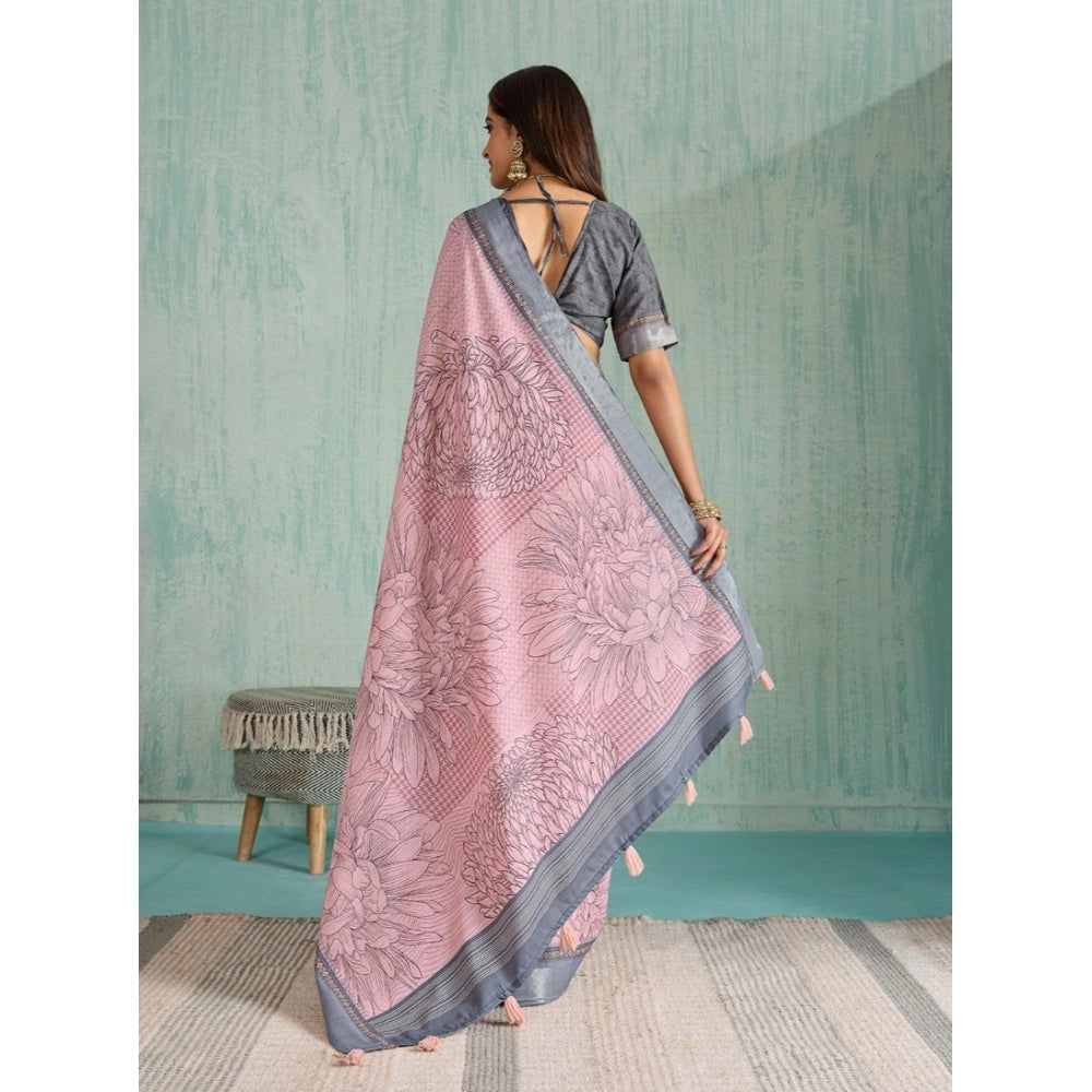 Seduva Women's Silk Blend Printed Saree With Unstitched Blouse 5.5Mtr (Pink)