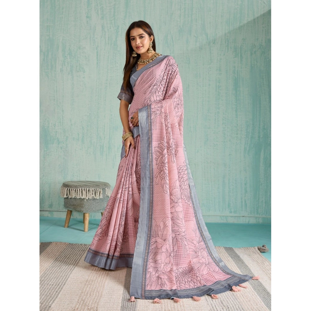Seduva Women's Silk Blend Printed Saree With Unstitched Blouse 5.5Mtr (Pink)