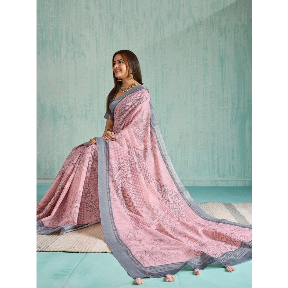 Seduva Women's Silk Blend Printed Saree With Unstitched Blouse 5.5Mtr (Pink)