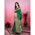 Seduva Women's Banarasi Silk Printed Saree With Unstitched Blouse 5.5Mtr (Green)