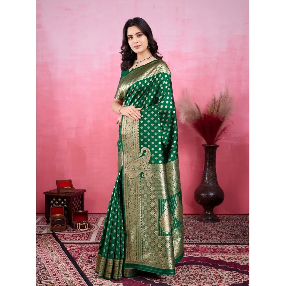 Seduva Women's Banarasi Silk Printed Saree With Unstitched Blouse 5.5Mtr (Green)