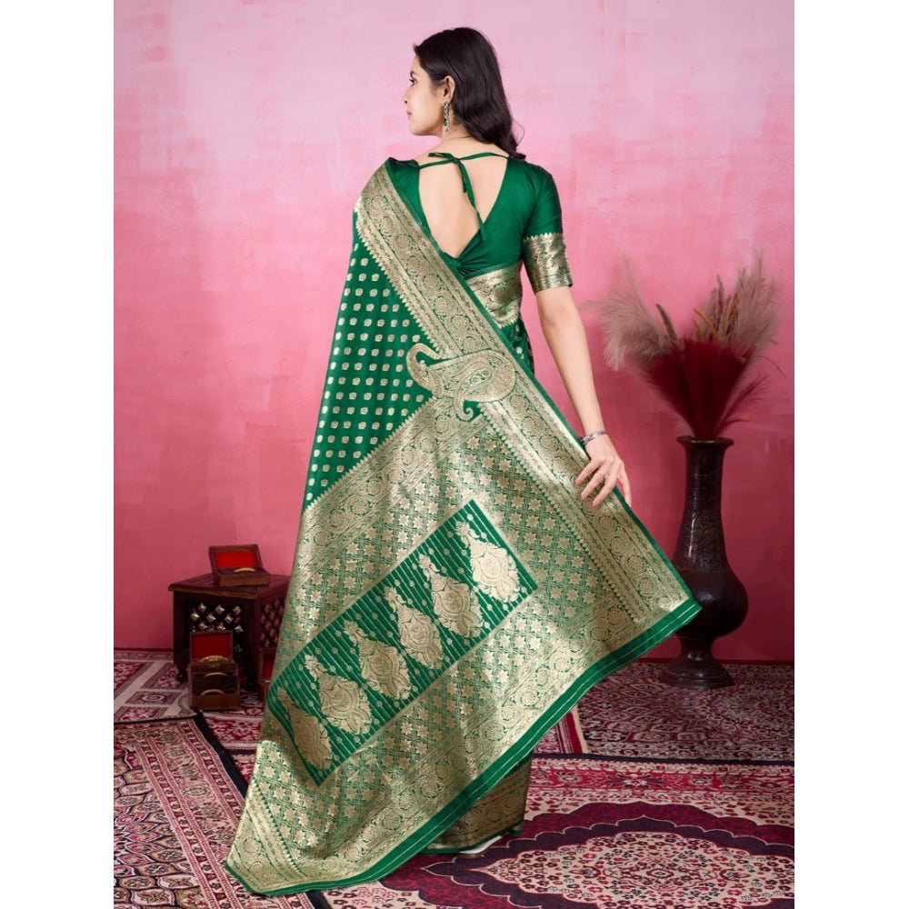 Seduva Women's Banarasi Silk Printed Saree With Unstitched Blouse 5.5Mtr (Green)