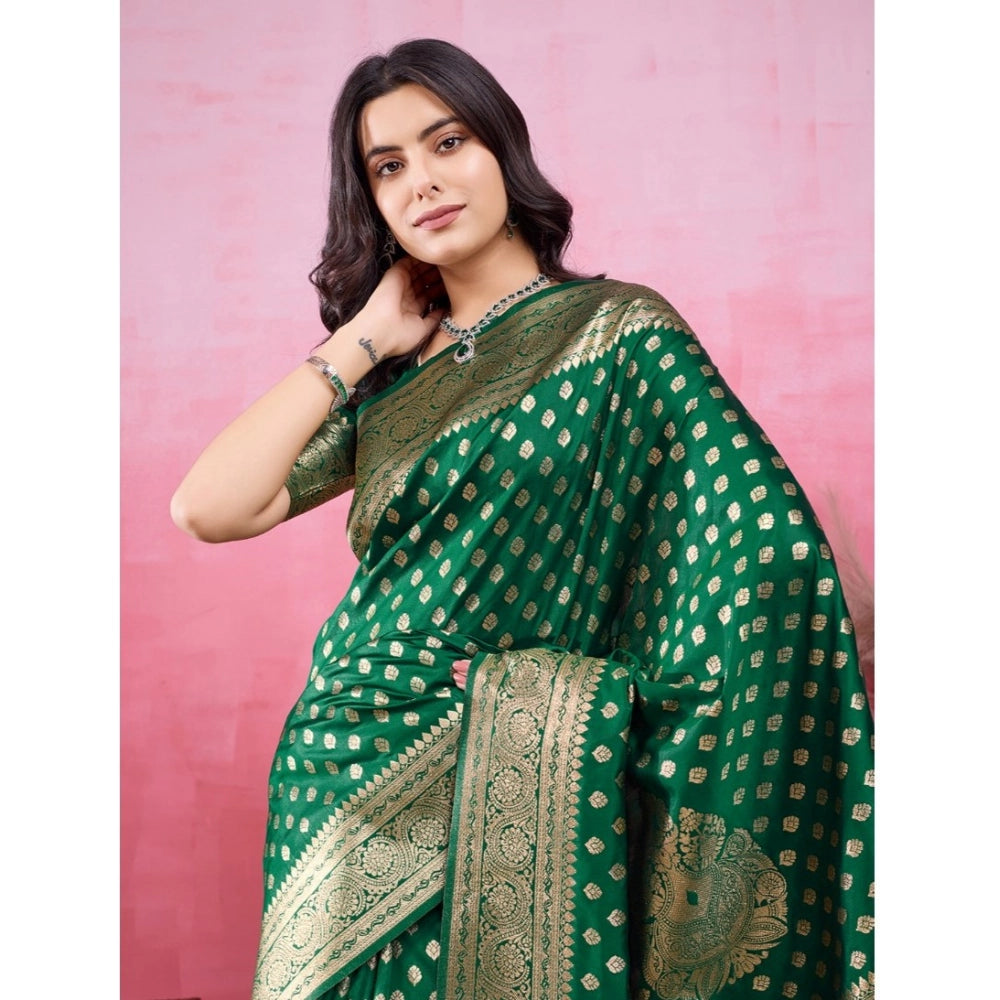 Seduva Women's Banarasi Silk Printed Saree With Unstitched Blouse 5.5Mtr (Green)