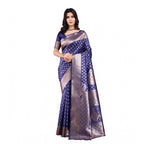 Seduva Women's Banarasi Silk Printed Saree With Unstitched Blouse 5.5Mtr (Blue)