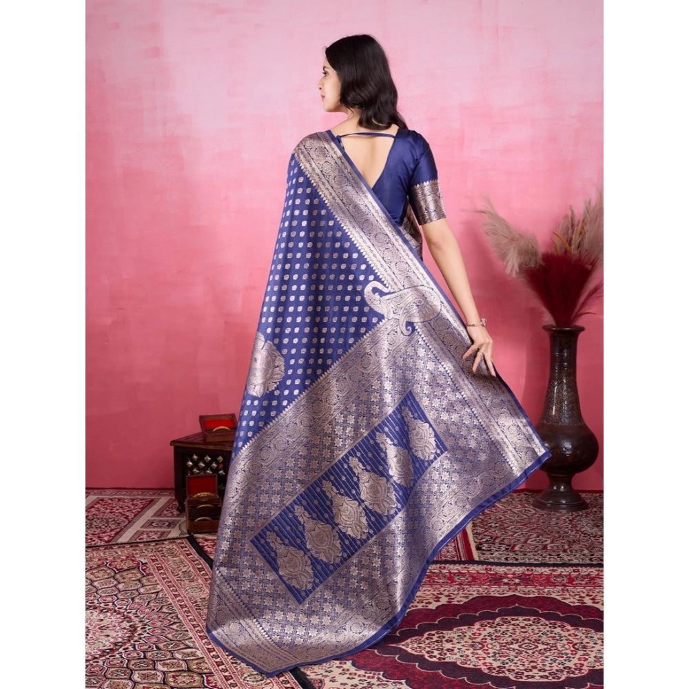 Seduva Women's Banarasi Silk Printed Saree With Unstitched Blouse 5.5Mtr (Blue)