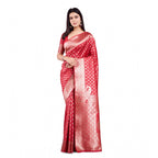 Seduva Women's Banarasi Silk Printed Saree With Unstitched Blouse 5.5Mtr (Red)