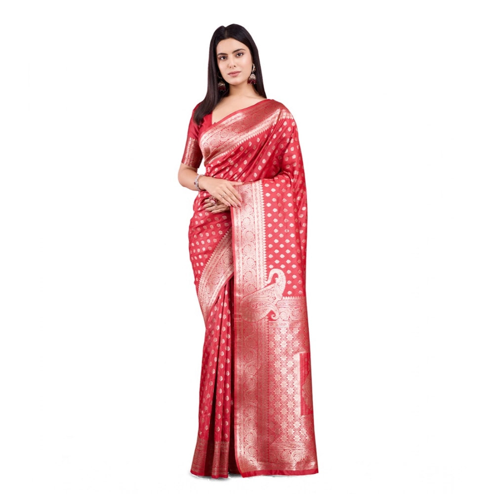 Seduva Women's Banarasi Silk Printed Saree With Unstitched Blouse 5.5Mtr (Red)