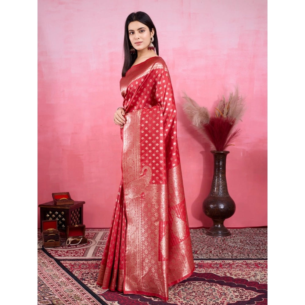 Seduva Women's Banarasi Silk Printed Saree With Unstitched Blouse 5.5Mtr (Red)