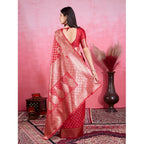 Seduva Women's Banarasi Silk Printed Saree With Unstitched Blouse 5.5Mtr (Red)