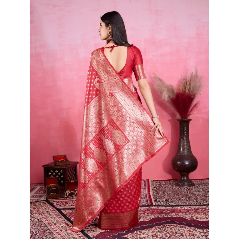 Seduva Women's Banarasi Silk Printed Saree With Unstitched Blouse 5.5Mtr (Red)