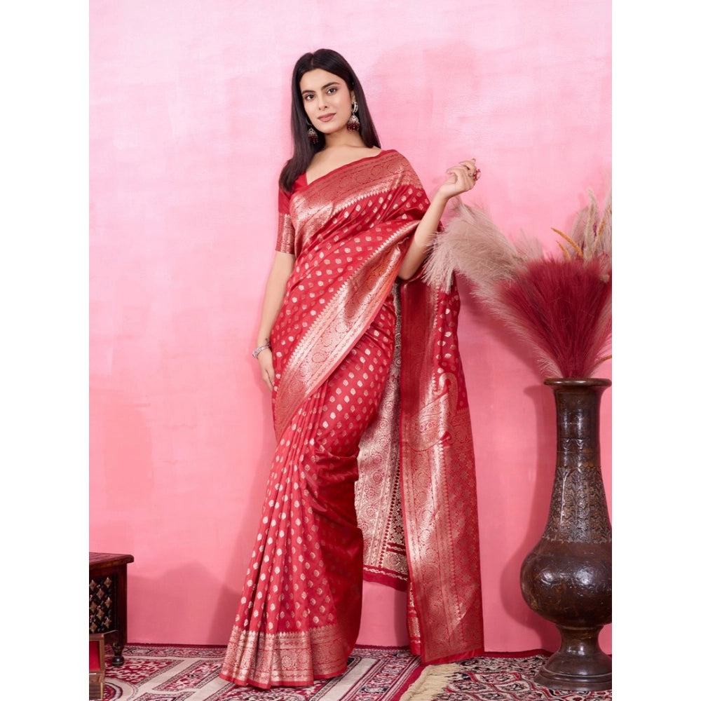 Seduva Women's Banarasi Silk Printed Saree With Unstitched Blouse 5.5Mtr (Red)