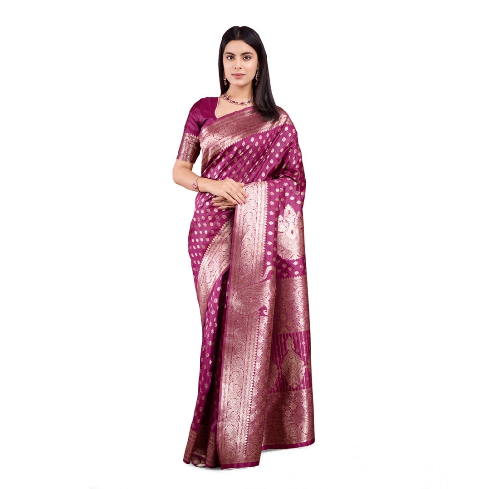 Seduva Women's Banarasi Silk Printed Saree With Unstitched Blouse 5.5Mtr (Wine)