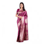 Seduva Women's Banarasi Silk Printed Saree With Unstitched Blouse 5.5Mtr (Wine)