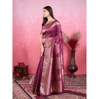 Seduva Women's Banarasi Silk Printed Saree With Unstitched Blouse 5.5Mtr (Wine)